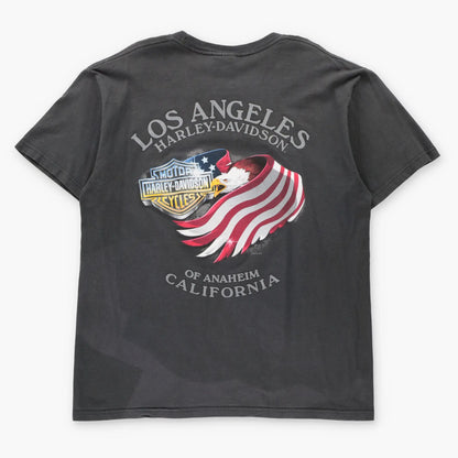 HARLEY DAVIDSON Tattooed Biker Pirate Anaheim California Vintage Faded Black Tee (L)