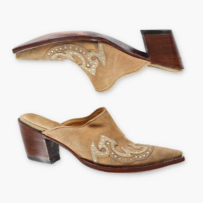 Vintage BOOTS & BELTS CO. Tan Studded Suede 'Old Gringo' Western Mules (8)