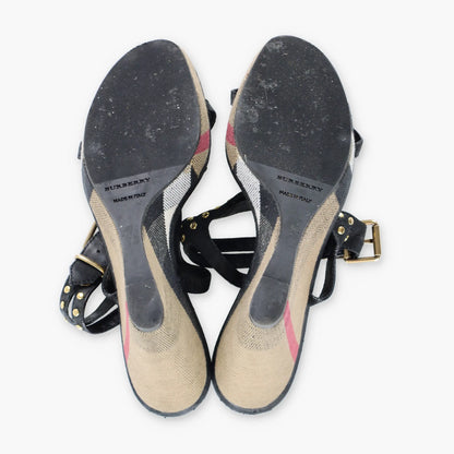Vintage BURBERRY Signature Plaid Italian Made Studded Strappy Sandal Wedges (6-6.5)