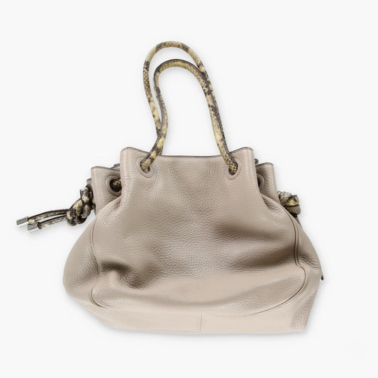 MICHAEL KORS 'Dahlia' Python-Print Knot Handle Taupe Pebbled Leather Bag