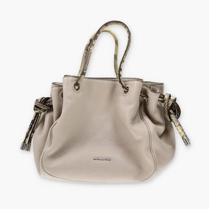 MICHAEL KORS 'Dahlia' Python-Print Knot Handle Taupe Pebbled Leather Bag