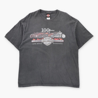 HARLEY DAVIDSON "100 Years And Still Evolving!" Cayman Islands Pirate Faded Black Tee USA Made (XL)