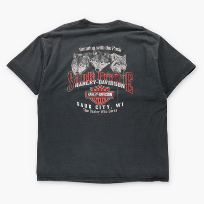 Vintage HARLEY DAVIDSON "Good Guys Wear Black" Wolf Pack Sauk Prairie T-Shirt (XL)