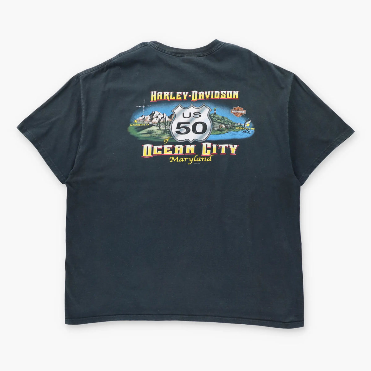 HARLEY DAVIDSON Route 50 Ocean City Maryland Vintage Black T-Shirt (XXL)