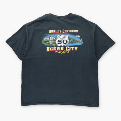HARLEY DAVIDSON Route 50 Ocean City Maryland Vintage Black T-Shirt (XXL)