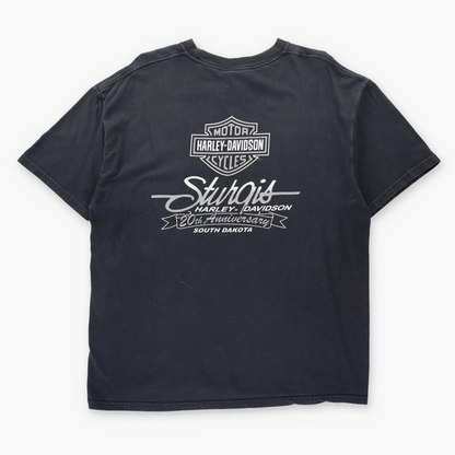 Vintage HARLEY DAVIDSON Barbed Wire Sturgis 20th Anniversary USA Made Motorcycle Tee (XL)