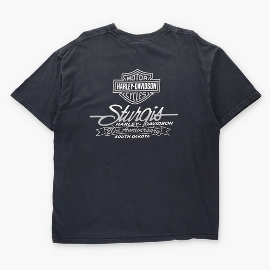 Vintage HARLEY DAVIDSON Barbed Wire Sturgis 20th Anniversary USA Made Motorcycle Tee (XL)