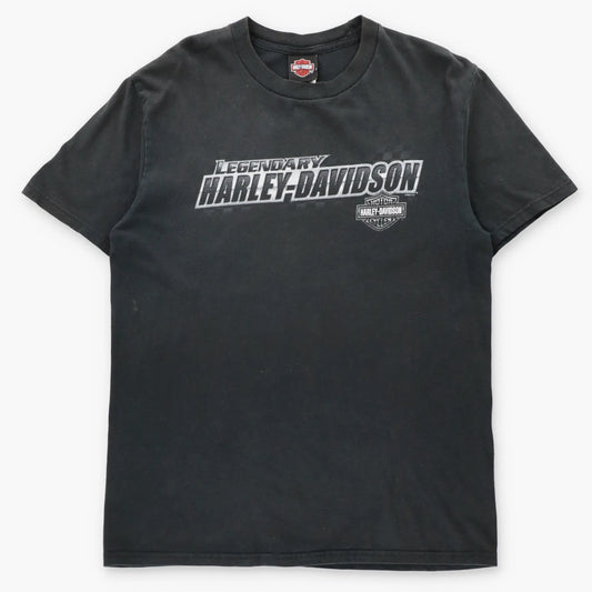 HARLEY DAVIDSON Vintage "Legendary Harley Davidson" Wausau Wisconsin Black Motorcycle Tee (L TALL)