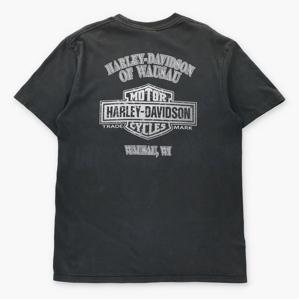HARLEY DAVIDSON Vintage "Legendary Harley Davidson" Wausau Wisconsin Black Motorcycle Tee (L TALL)