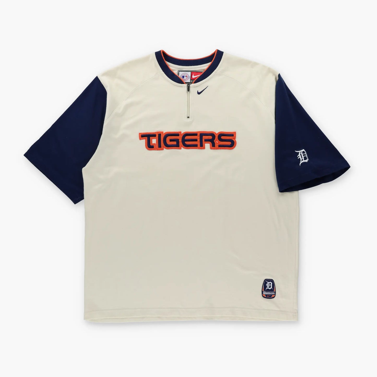 NIKE Team Detroit Tigers MLB 1/4 Zip Korean Made Felt Patch Vintage Baseball Jersey (XL)