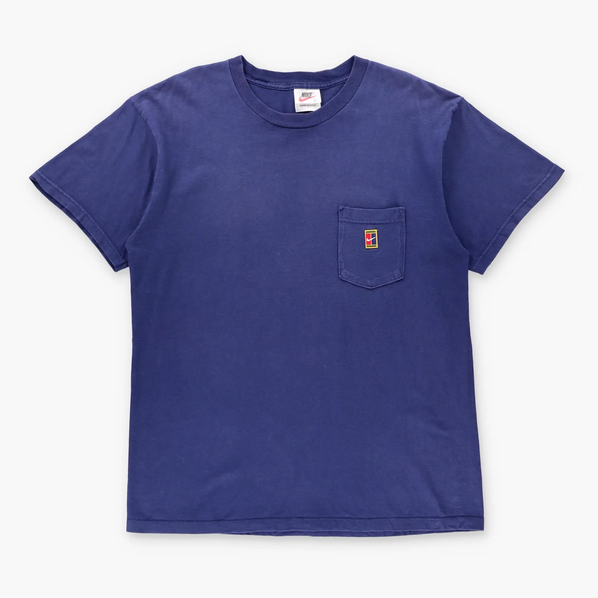 Vintage 90's NIKE Navy Embroidered Patch Pocket USA Made Tennis Court Tee (L) ***COCO Vintage Sole Melbourne