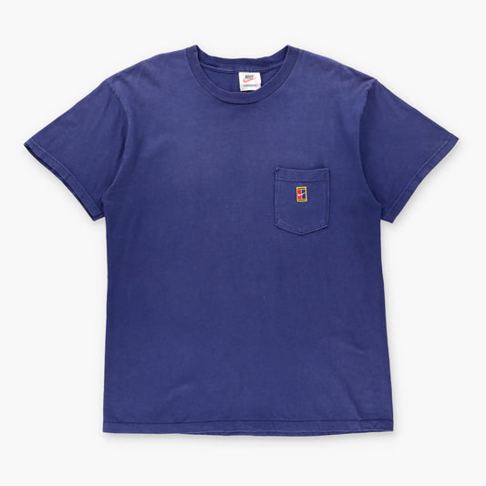 Vintage 90's NIKE Navy Embroidered Patch Pocket USA Made Tennis Court Tee (L) ***COCO Vintage Sole Melbourne
