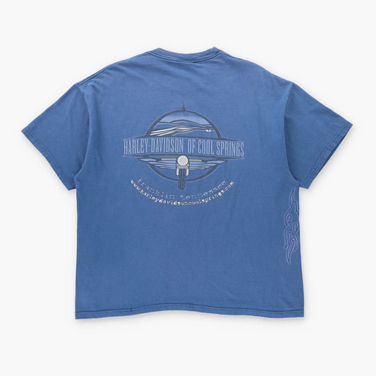 HARLEY DAVIDSON Cool Springs Tennessee Vintage USA Made Double Sided Blue Tee (L)