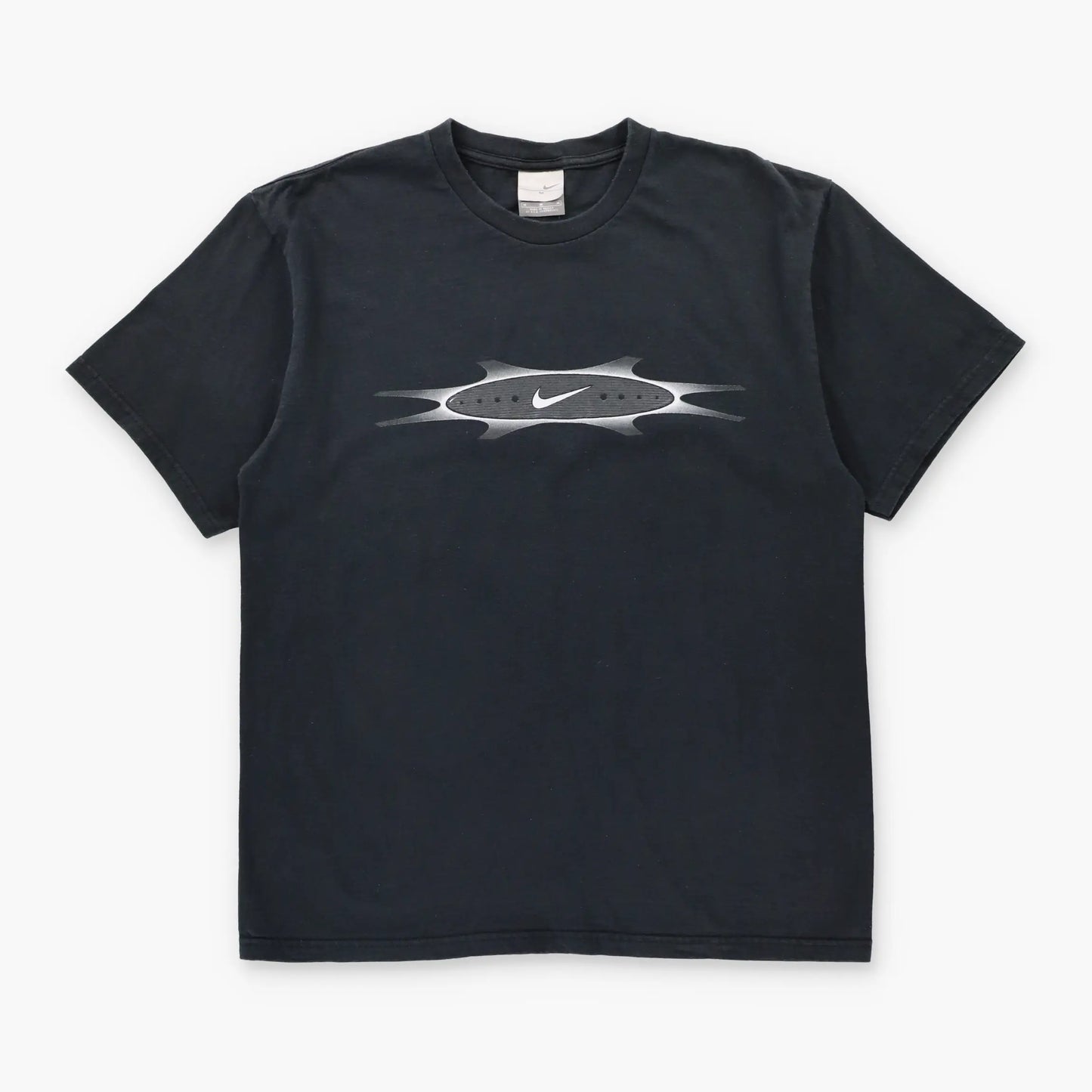 NIKE Vintage Black & Grey Stylised Swoosh Logo Graphic Tee (M)