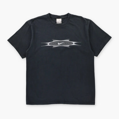 NIKE Vintage Black & Grey Stylised Swoosh Logo Graphic Tee (M)