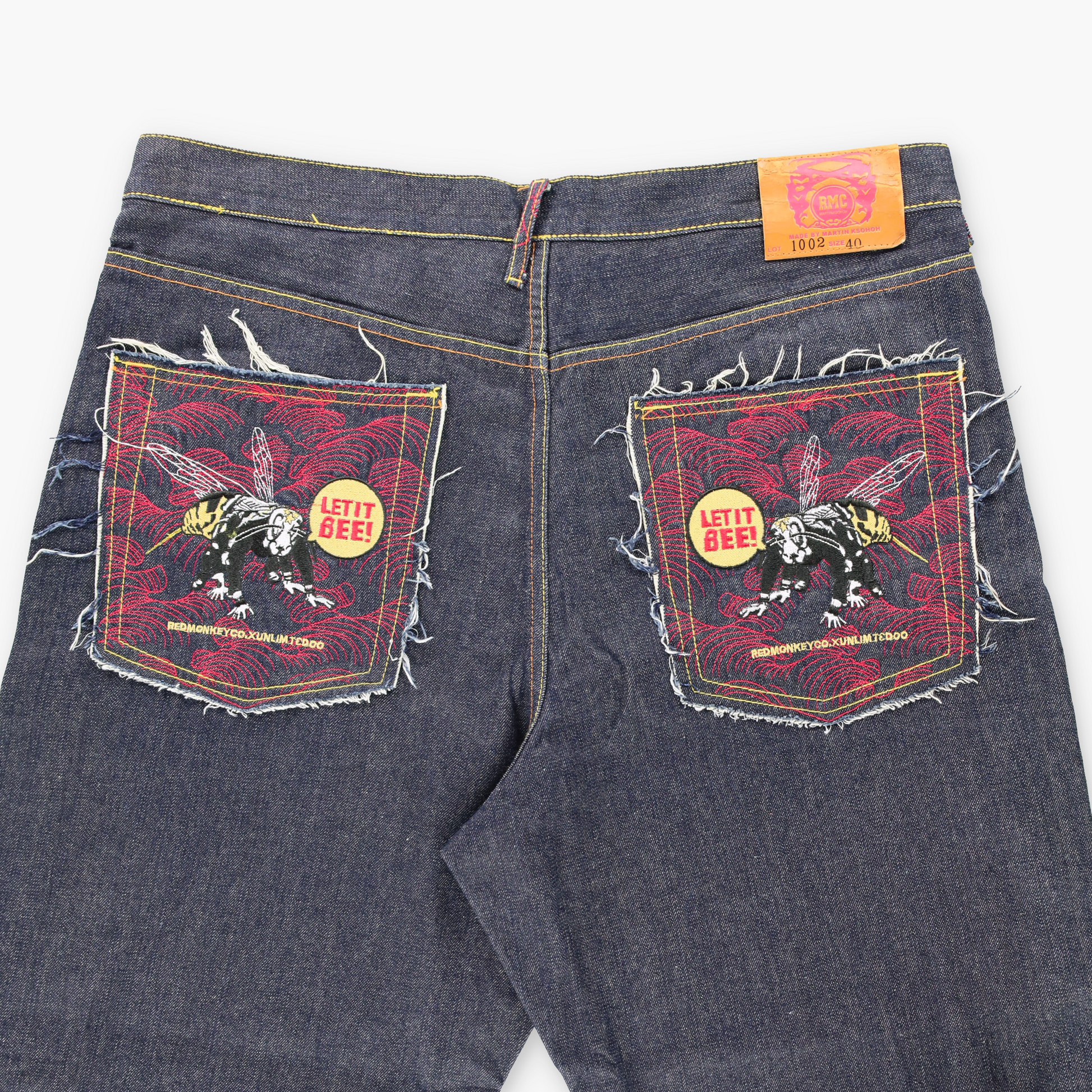 Vintage RMC RED MONKEY "Let It Bee!" Lot 1002 Embroidered Y2K Jeans (40) Vintage Sole Melbourne