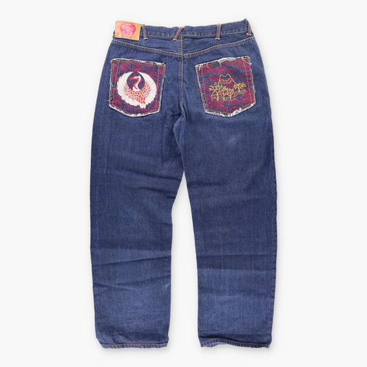 Vintage RMC RED MONKEY Lot 1002 Japanese Crane Embroidered Y2K Jeans (40)