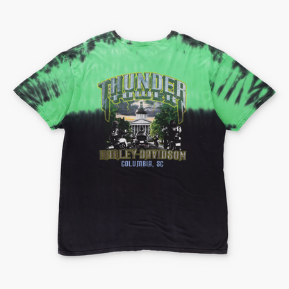 Vintage HARLEY DAVIDSON Thunder Tower Tie Dye Green & Black T-Shirt (XL) Vintage Sole Melbourne