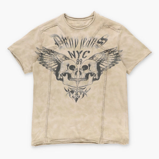 Vintage DKNY Jeans Y2K Skull Wing Grunge NYC Brown T-Shirt (S)