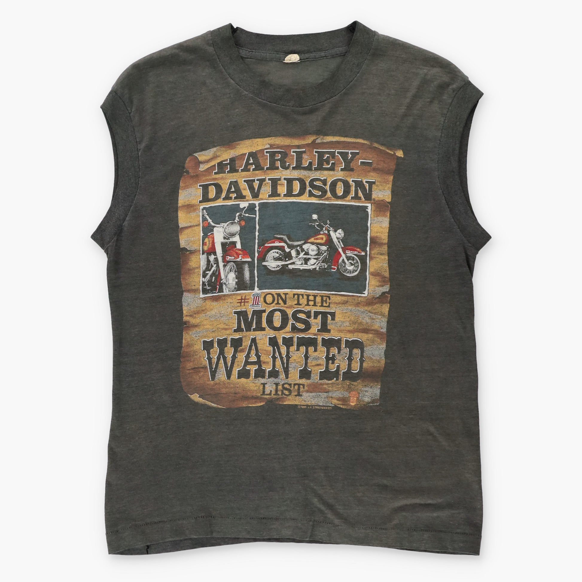 Vintage 1986 HARLEY DAVIDSON 'Most Wanted' 50/50 Paper Thin Sleeveless Biker T-shirt (M-L) Vintage Sole Melbourne