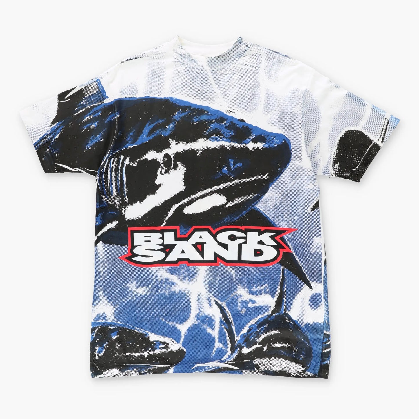Vintage BLACK SAND 90's Shark Ocean All Over Print Single Stitch T-Shirt (XL)