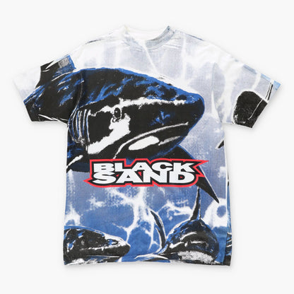Vintage BLACK SAND 90's Shark Ocean All Over Print Single Stitch T-Shirt (XL)