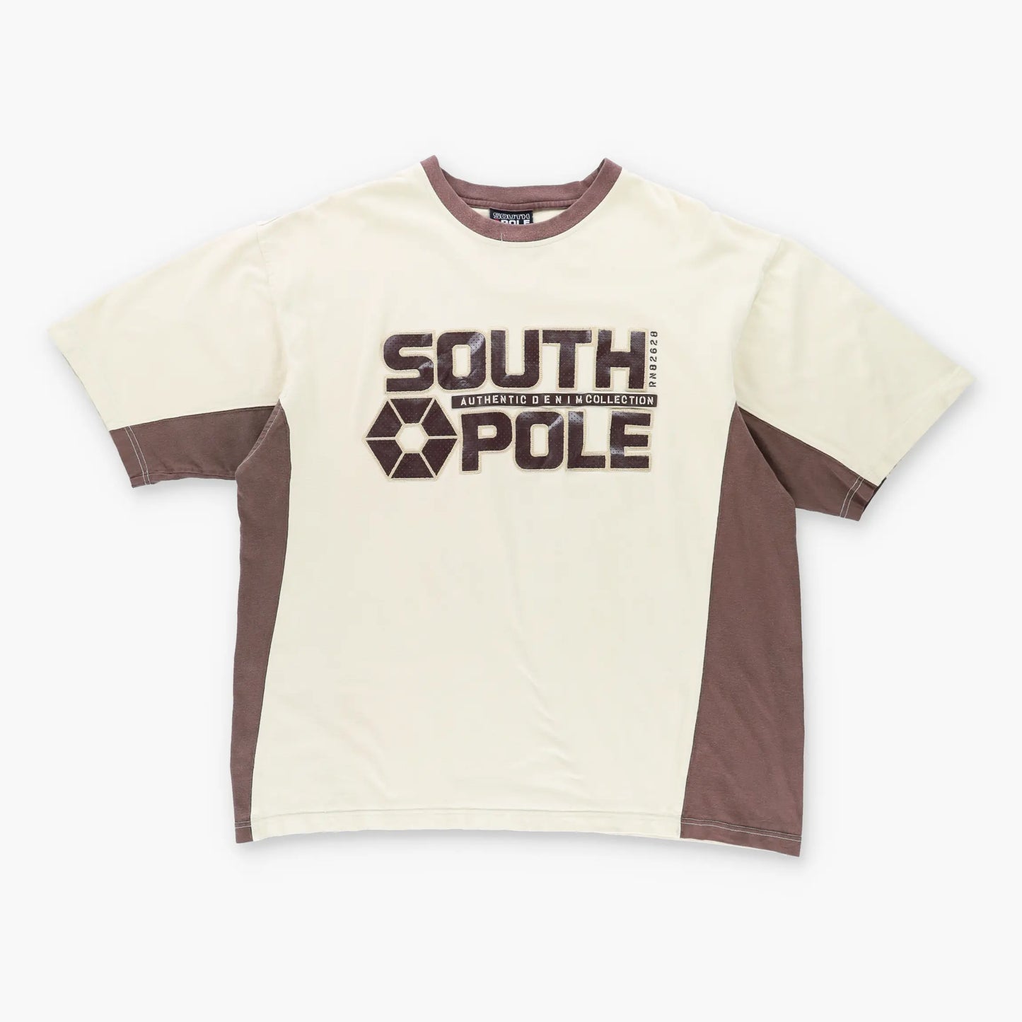 Vintage SOUTH POLE Y2K 3D Print Logo Brown Ringer T-Shirt (XL)