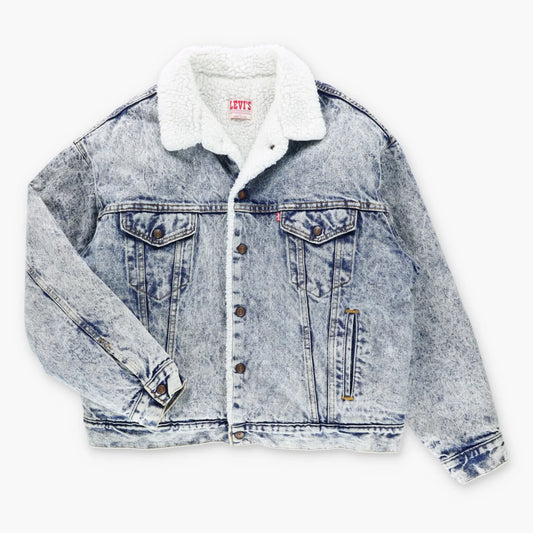 Vintage LEVI'S 80s Sherpa Lined USA Made Acid Wash Denim Trucker Jacket (XL)