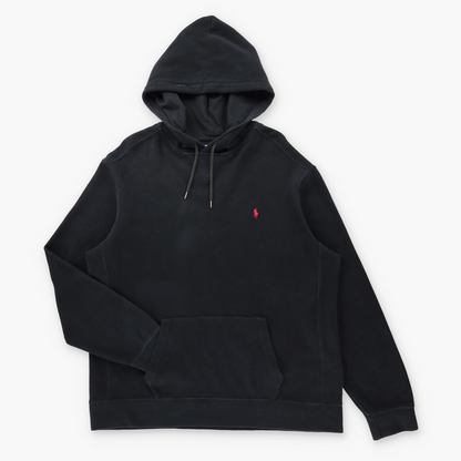 Vintage POLO RALPH LAUREN Black & Red Embroidered Pony Logo Knit Hoodie Sweatshirt USA Made (L) ***COCO Vintage Sole Melbourne