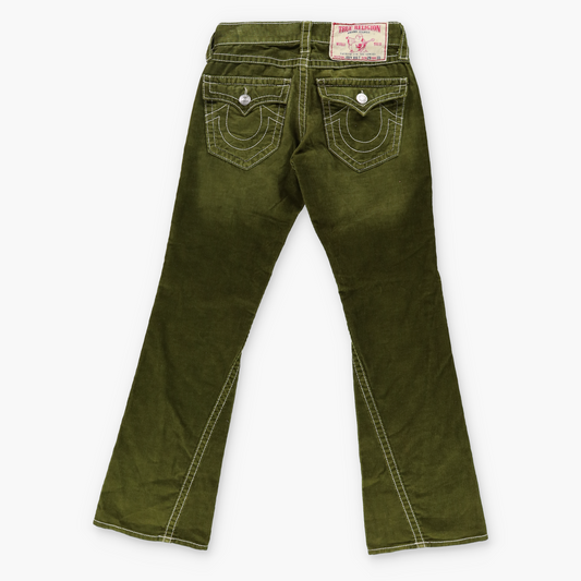 TRUE RELIGION Y2K 'Joey Big T' Corduroy Flare USA Made Green Fade Jeans (29 x 33)