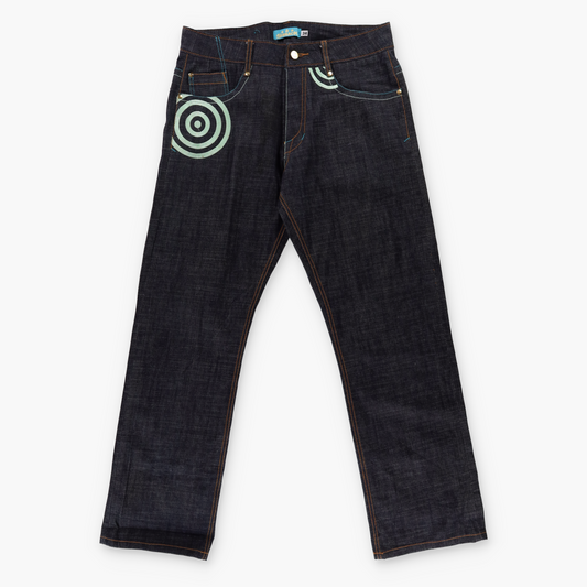 SMACKS Y2K 'S' Embroidered Blue Swirl Dark Wash Jeans (34)