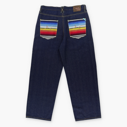 LNG LN Geans Rainbow Embroidered Pockets Dark Wash Jeans (36)
