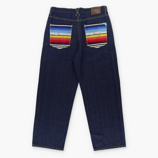 LNG LN Geans Rainbow Embroidered Pockets Dark Wash Jeans (36)
