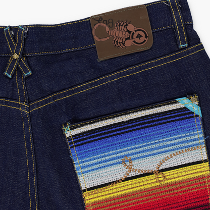 LNG LN Geans Rainbow Embroidered Pockets Dark Wash Jeans (36)