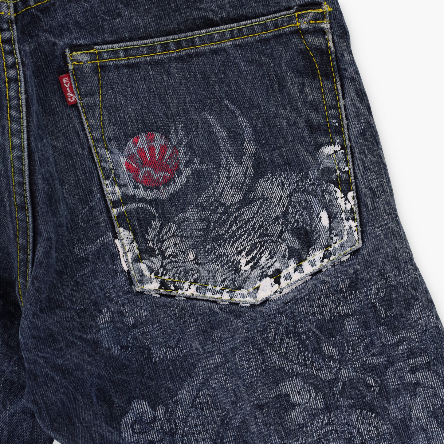 EVISU Dragon Print Yellow Stitch Denim Jeans (30 x 34)