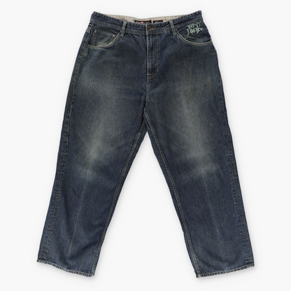ECKO UNLTD 'Baggy Fit' Green & Blue Embroidered Logo Faded Blue Jeans (40)