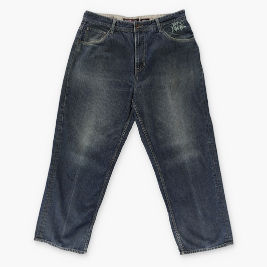 ECKO UNLTD 'Baggy Fit' Green & Blue Embroidered Logo Faded Blue Jeans (40)
