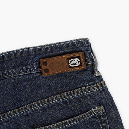 ECKO UNLTD 'Baggy Fit' Green & Blue Embroidered Logo Faded Blue Jeans (40)
