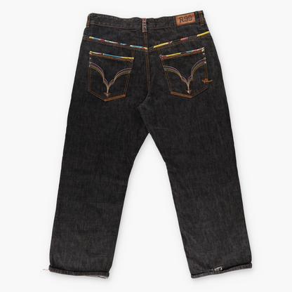 ROCAWEAR Dark Wash Embellished Rainbow Embroidered Jeans (40)