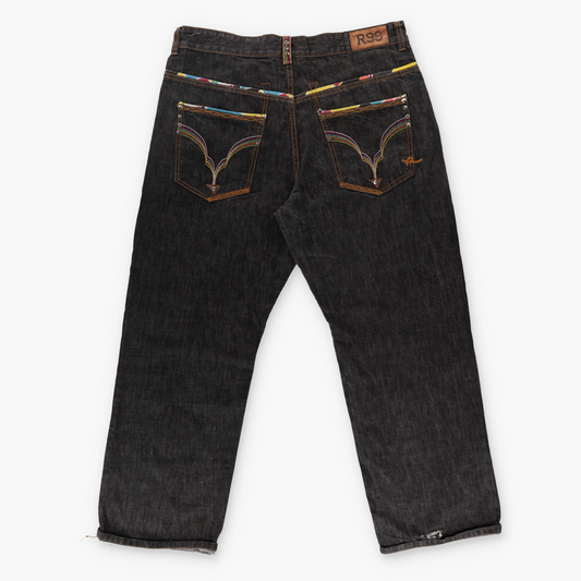 ROCAWEAR Dark Wash Embellished Rainbow Embroidered Jeans (40)