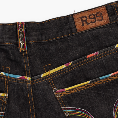 ROCAWEAR Dark Wash Embellished Rainbow Embroidered Jeans (40)