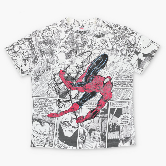 Vintage Spider Man 1992 Marvel Comic Book All Over Print Single Stitch T-Shirt USA Made (XL)