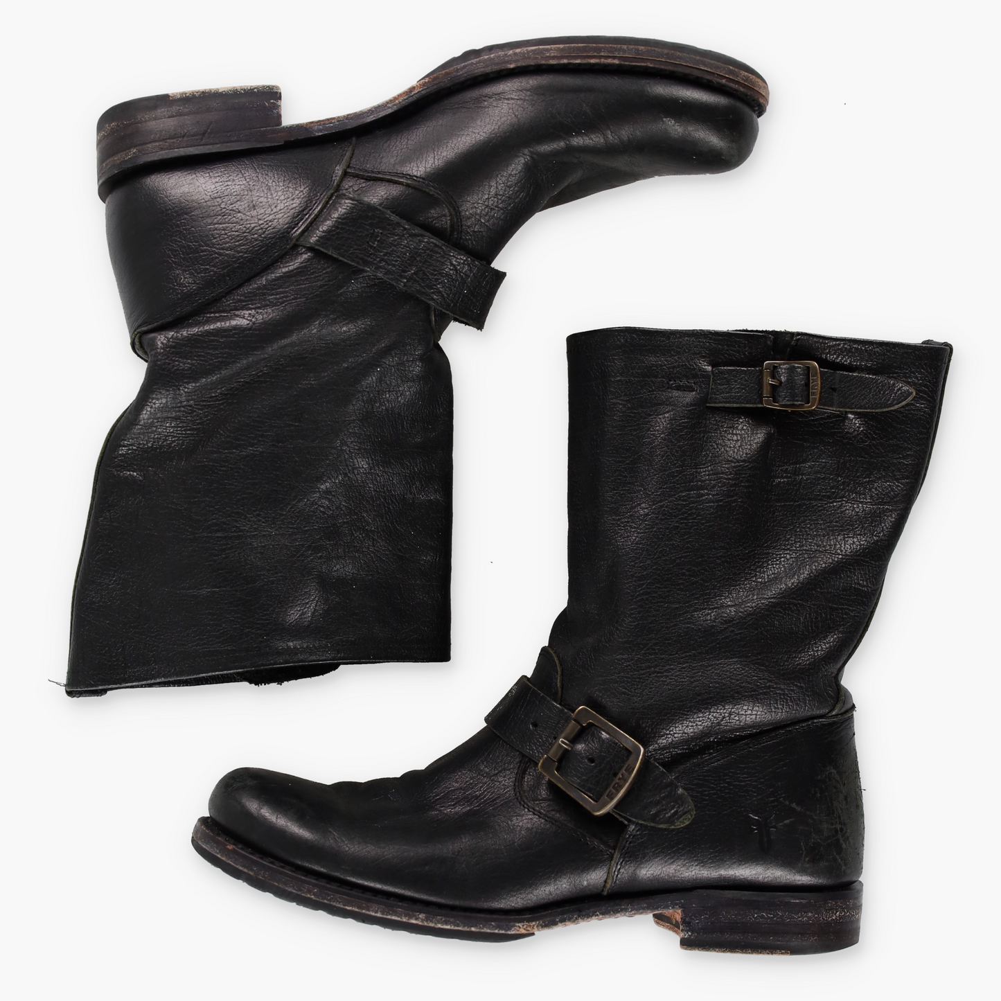 FRYE Veronica Black Leather Biker Moto Boot (40)