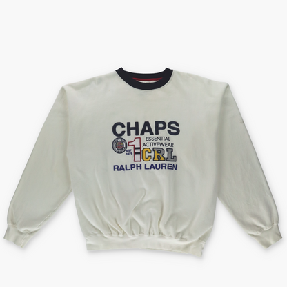 RALPH LAUREN CHAPS 'Essential Activewear' Embroidered White Sweatshirt (L)