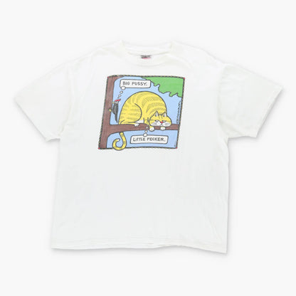 Vintage 'Big Pussy, Little Pecker' Naughty Humour Single Stitch White T-Shirt  (L)