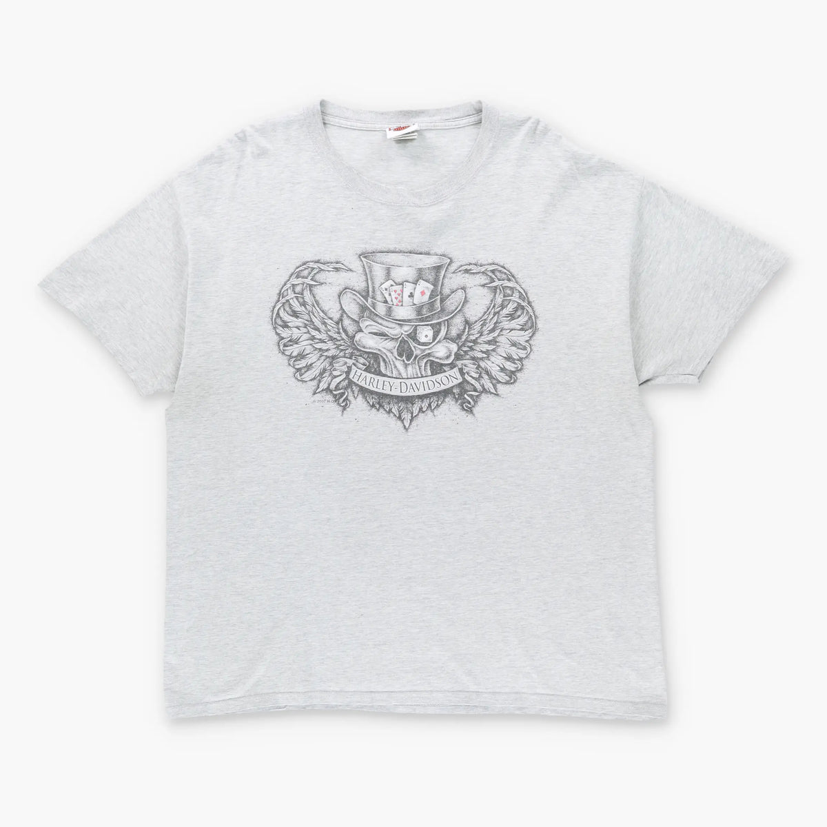 Vintage HARLEY DAVIDSON Skull Poker Grey Las Vegas Motorcycle T-Shirt (XL)