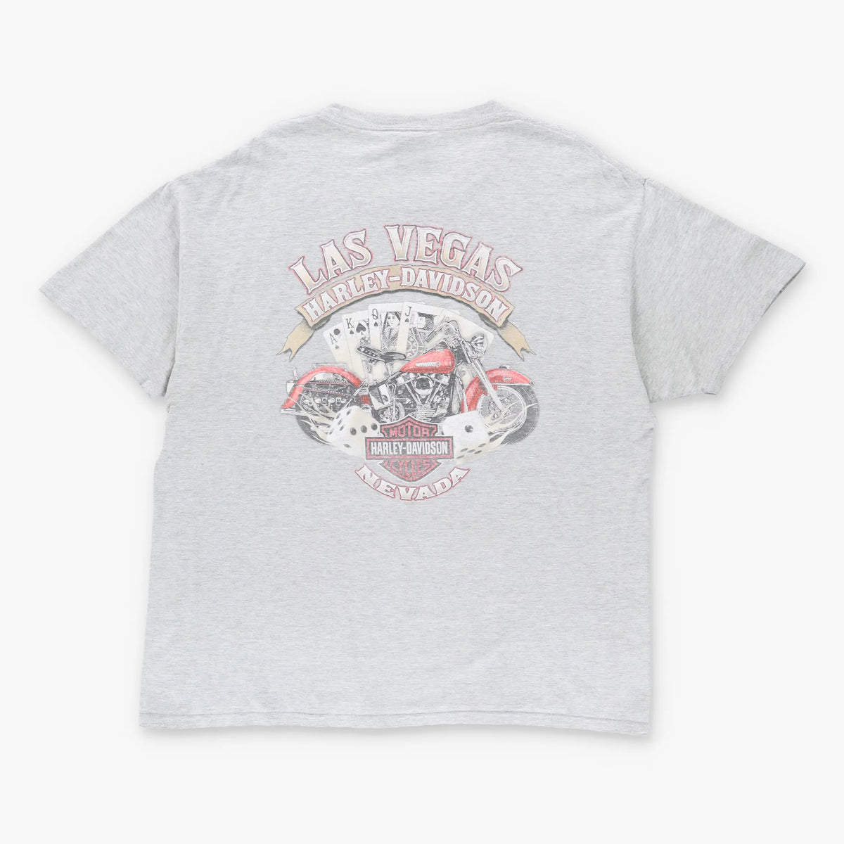 Vintage HARLEY DAVIDSON Skull Poker Grey Las Vegas Motorcycle T-Shirt (XL)