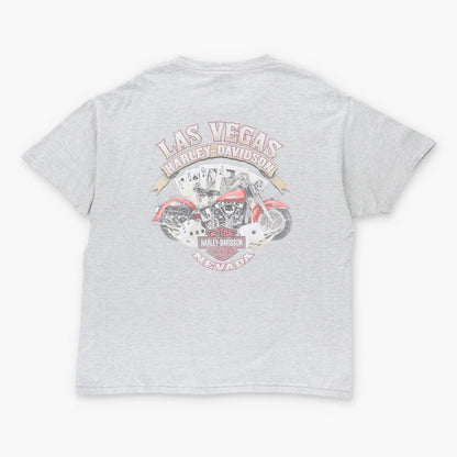 Vintage HARLEY DAVIDSON Skull Poker Grey Las Vegas Motorcycle T-Shirt (XL)