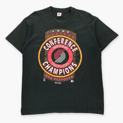 Vintage NBA Playoffs Portland Trailblazers USA Made Black T-Shirt (XL)