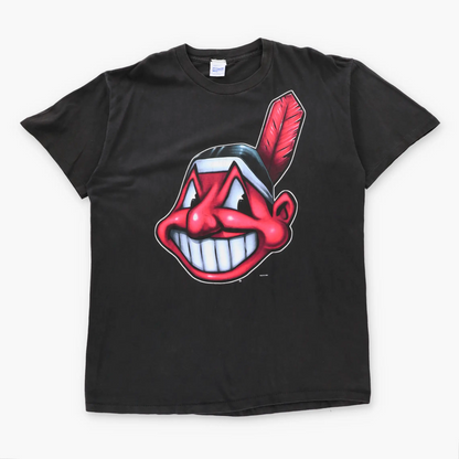 Vintage 1994 MLB Cleveland Indians 'Chief Wahoo' USA Made Black Single Stitch Baseball Tee (XL)